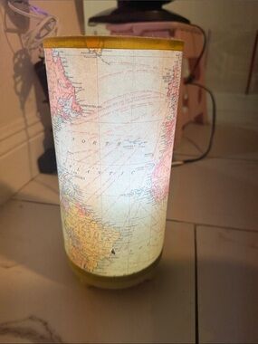 Map-Print Cylinder Table Lamp - Yellow Accent